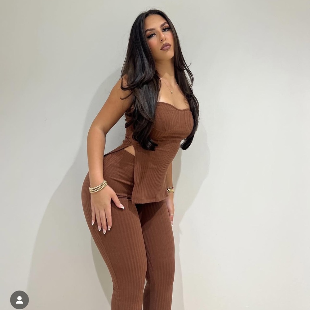 Brown Ribbed Women's Jumpsuit